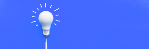 Illustration of a light bulb surrounded by lines on a sky blue background, symbolizing creative thinking and problem solving